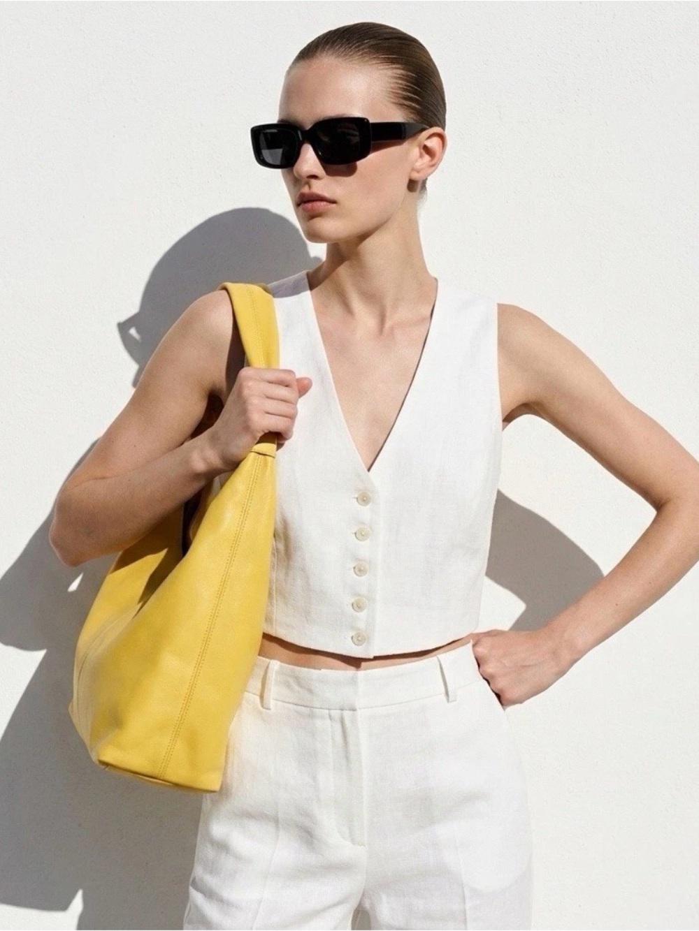 Christian Siriano NY 6 S White Linen Blend Waistcoat Vest Top Button Front